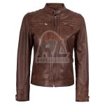 Amelia Quilted Brown Leather Biker Jacket