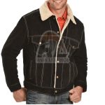 Brian Black Suede Trucker Sherpa Jacket