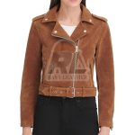 Brown Suede Leather Biker Jacket