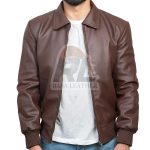 Henry Choco Brown Leather Bomber Jacket