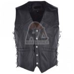 Men Side Laces Black Leather Vest