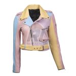 Rainbow Pastel Cropped Leather Biker Jacket