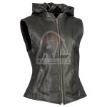Women Hodded Leather Vest