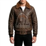 Distressed Vintage Brown Leather Bomber Jacket