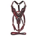 Large Leather Dog Harness Mahogany Genuine With Matching Leash Hilason